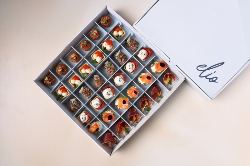 A box of Elio canapes